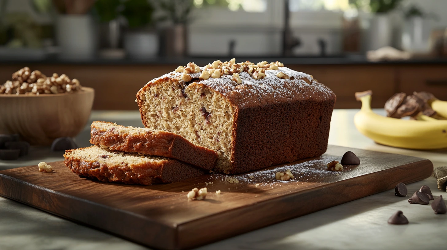 Freshly baked Cake Mix Banana Bread with a golden crust cooling on a wire rack.