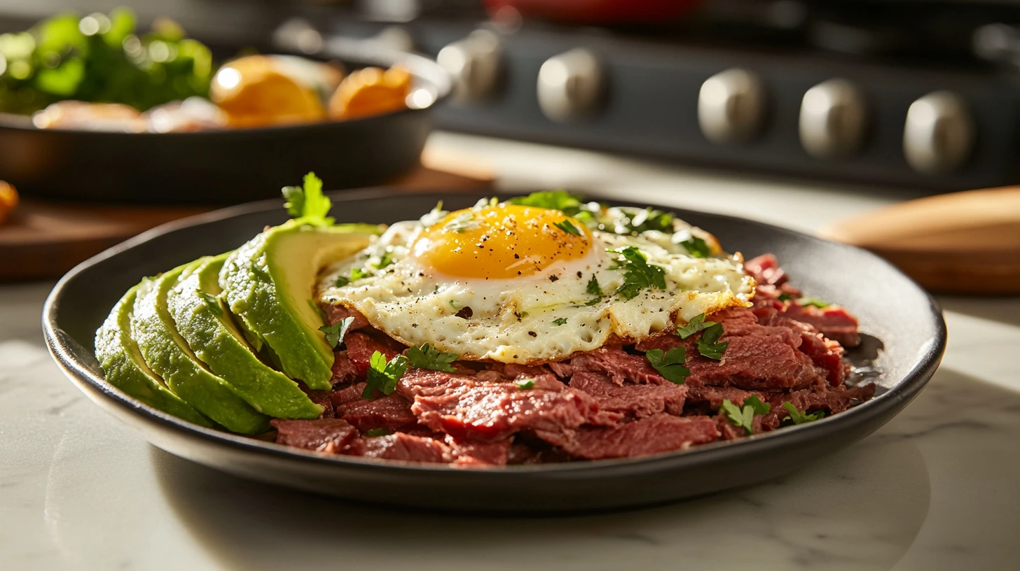 Canned Corned Beef Breakfast Scramble with eggs, spinach, and zucchini. Corned Beef Breakfast Recipes